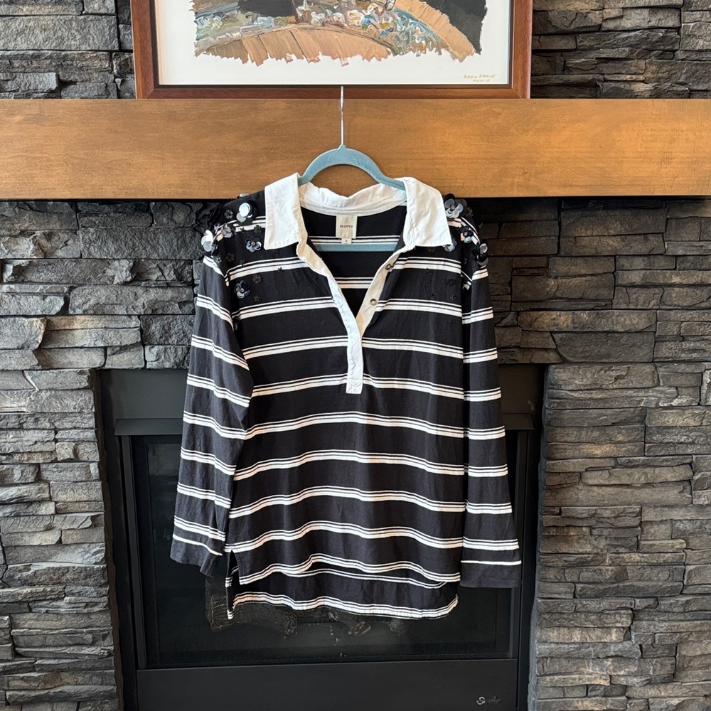 Maeve‎ Black and White Striped Kids Button Down Shirt